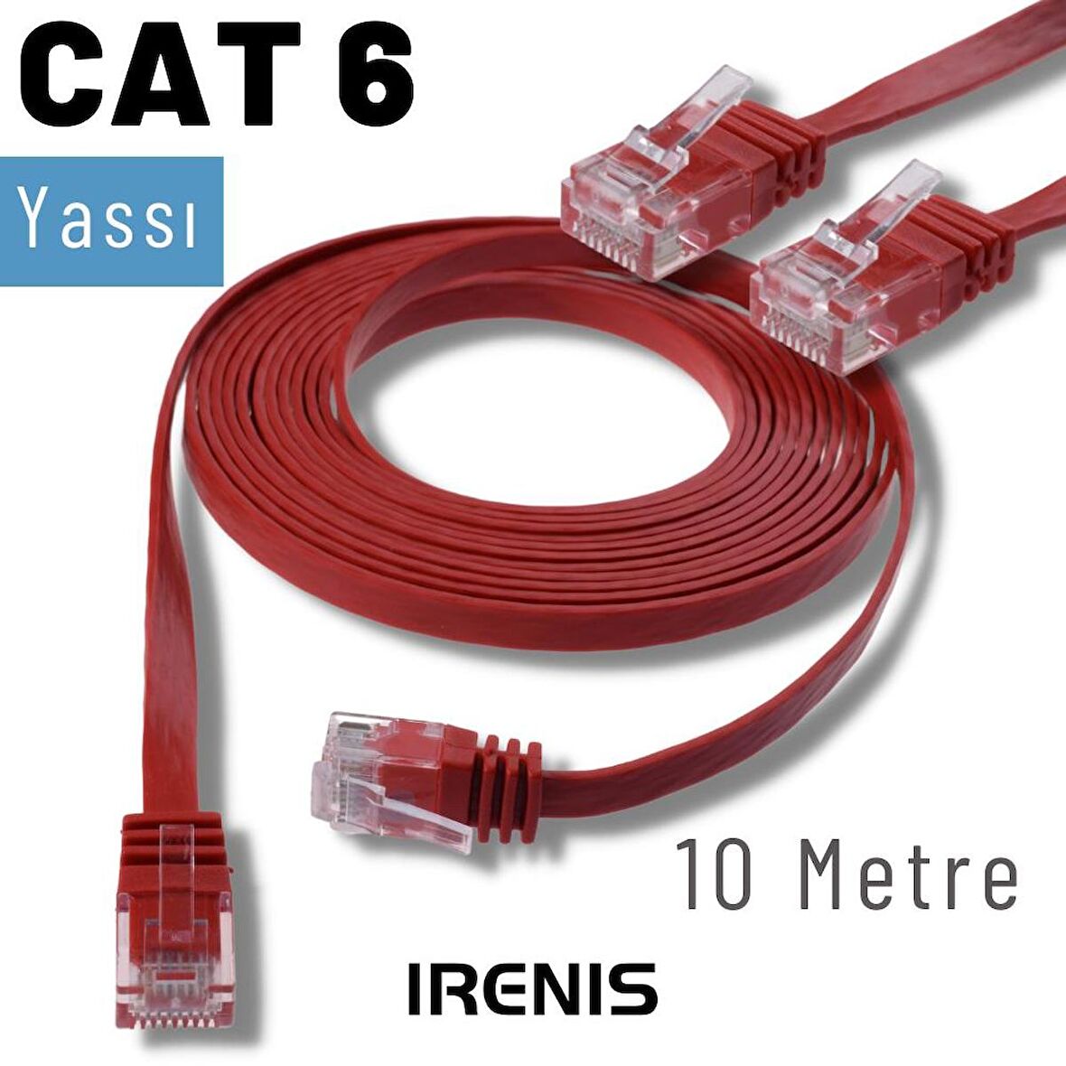 IRENIS 10 Metre CAT6 Kablo Yassı Ethernet Network Lan Ağ İnternet Kablosu