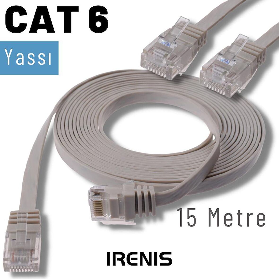 IRENIS 15 Metre CAT6 Kablo Yassı Ethernet Network Lan Ağ İnternet Kablosu
