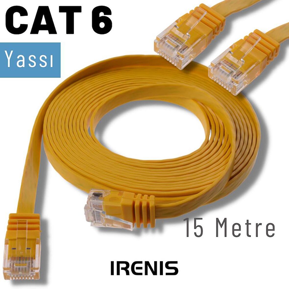 IRENIS 15 Metre CAT6 Kablo Yassı Ethernet Network Lan Ağ İnternet Kablosu