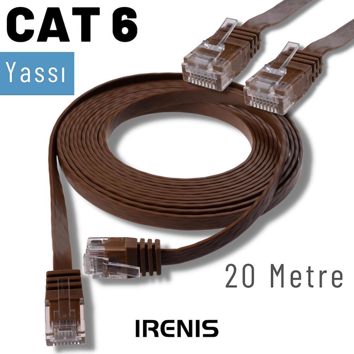 IRENIS 20 Metre CAT6 Kablo Yassı Ethernet Network Lan Ağ İnternet Kablosu