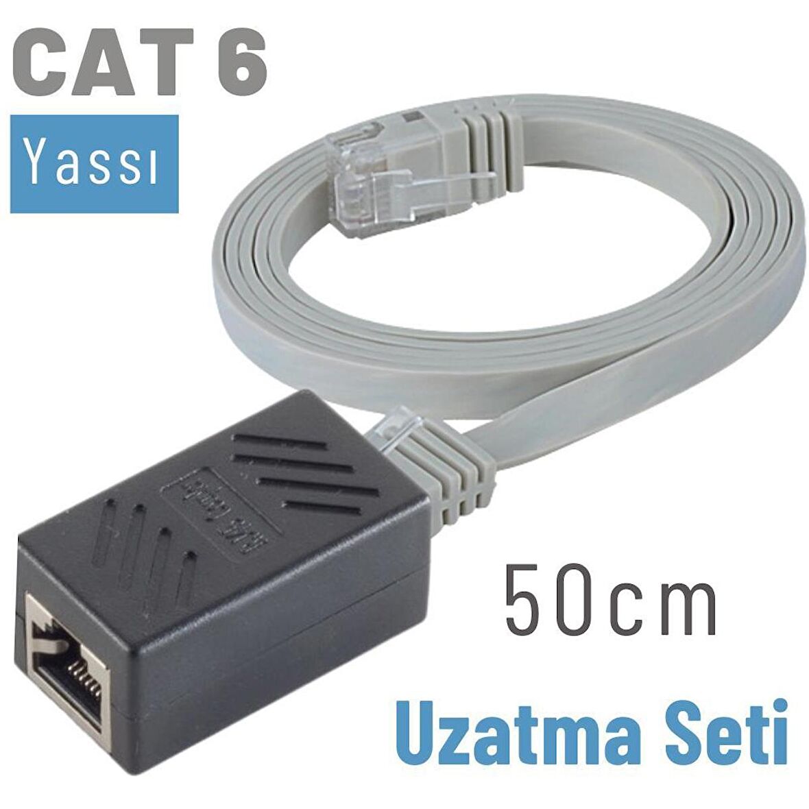 IRENIS 50 cm CAT6 Kablo Uzatma Seti, Yassı Ethernet Kablo ve Ekleyici