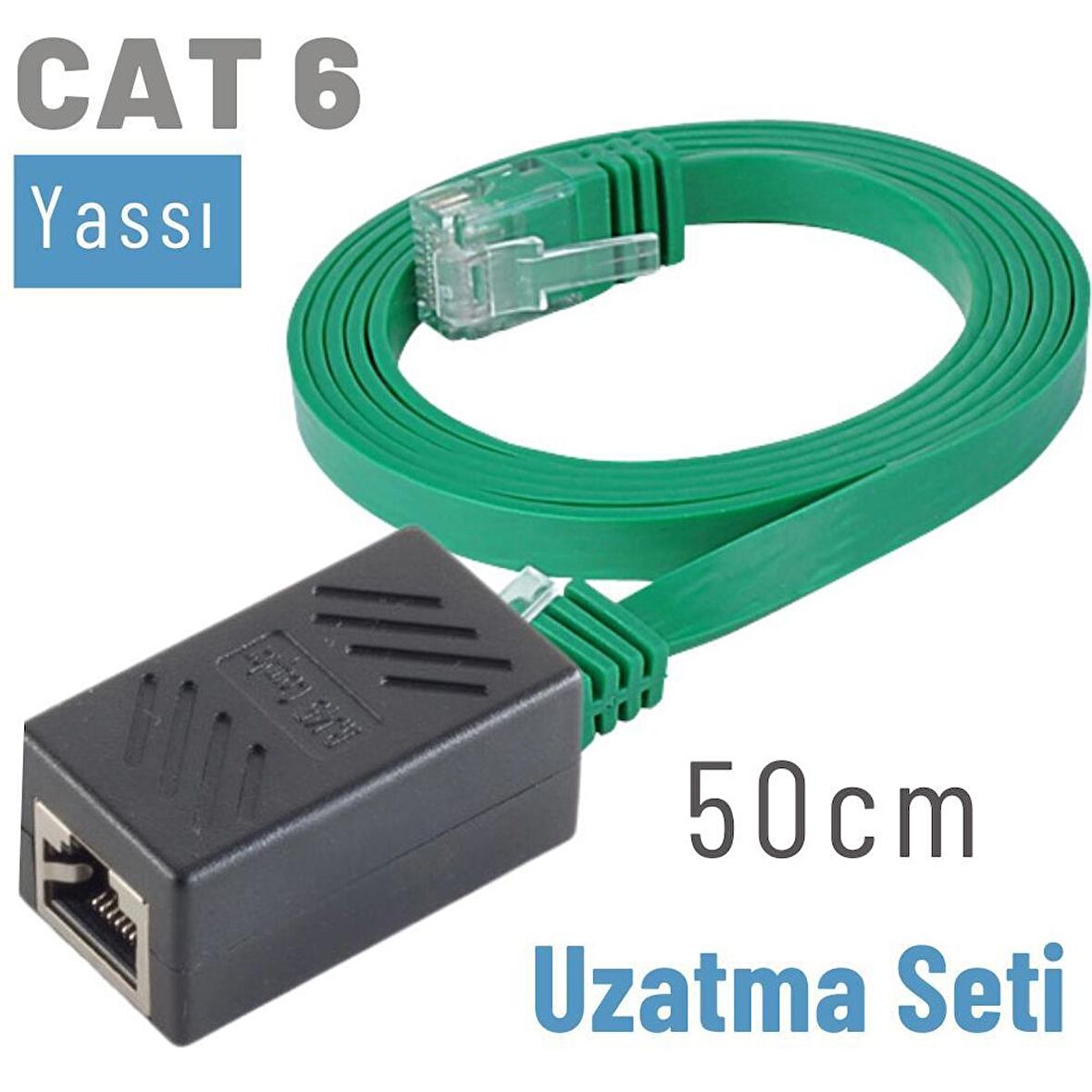 IRENIS 50 cm CAT6 Kablo Uzatma Seti, Yassı Ethernet Kablo ve Ekleyici