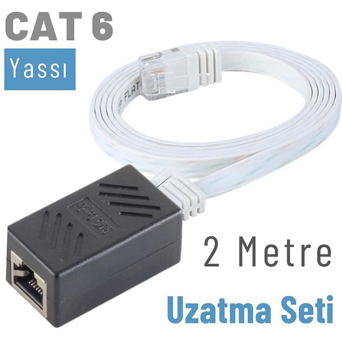 IRENIS 2 Metre CAT6 Kablo Uzatma Seti, Yassı Ethernet Kablo ve Ekleyici