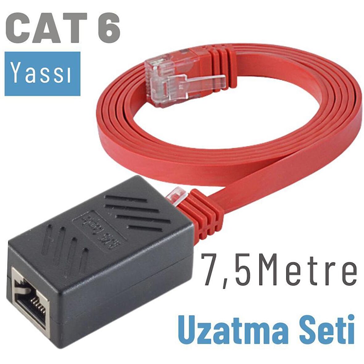 IRENIS 7,5 Metre CAT6 Kablo Uzatma Seti, Yassı Ethernet Kablo ve Ekleyici