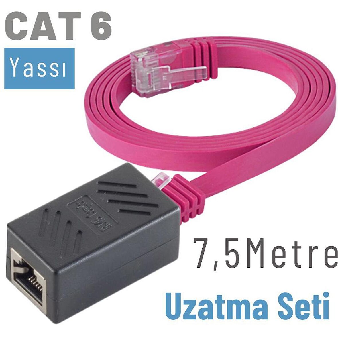 IRENIS 7,5 Metre CAT6 Kablo Uzatma Seti, Yassı Ethernet Kablo ve Ekleyici