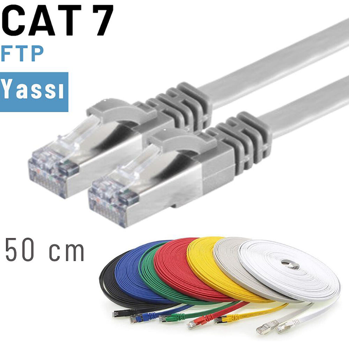 IRENIS 50 cm CAT7 Kablo Yassı FTP Ethernet Network LAN Ağ Kablosu 