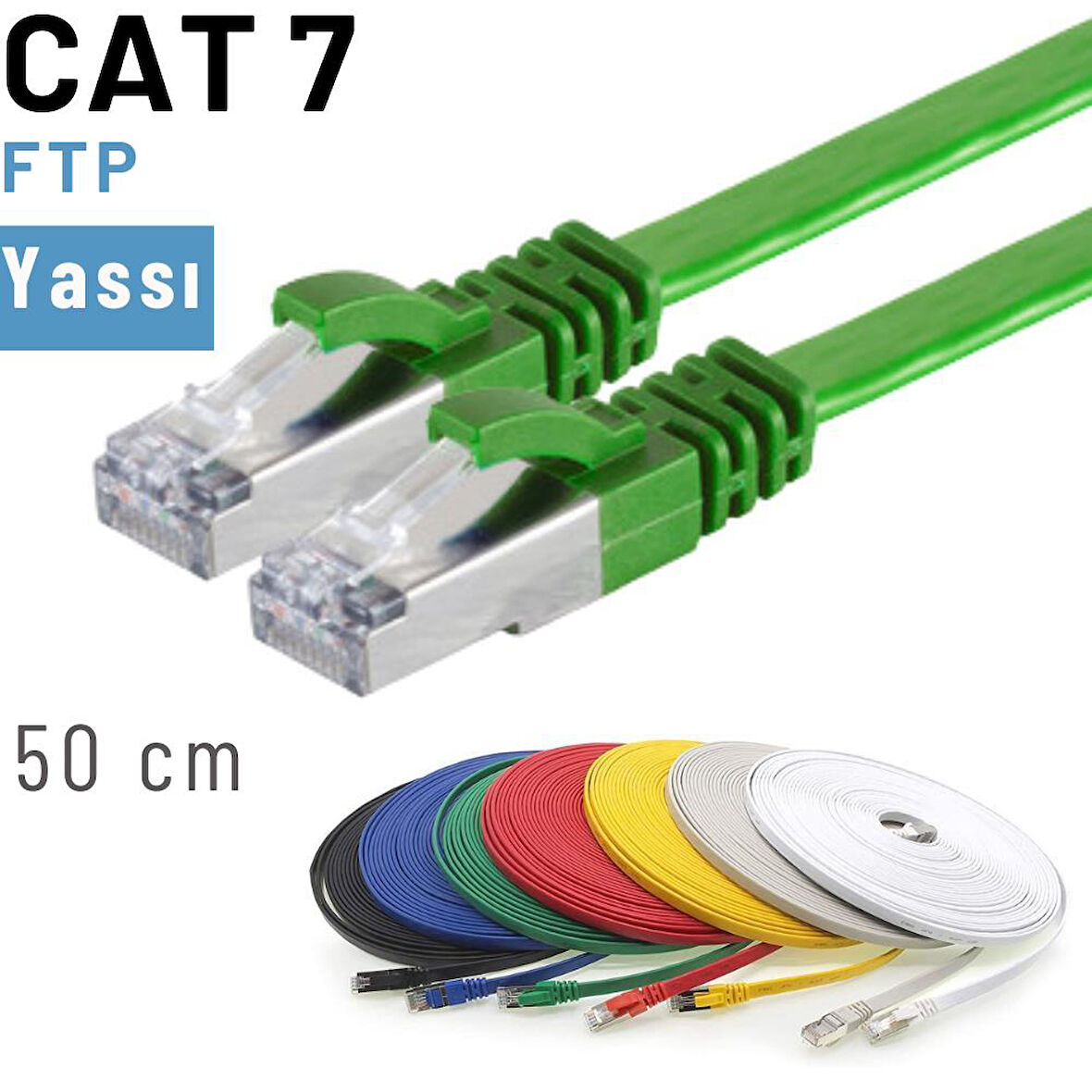 IRENIS 50 cm CAT7 Kablo Yassı FTP Ethernet Network LAN Ağ Kablosu 