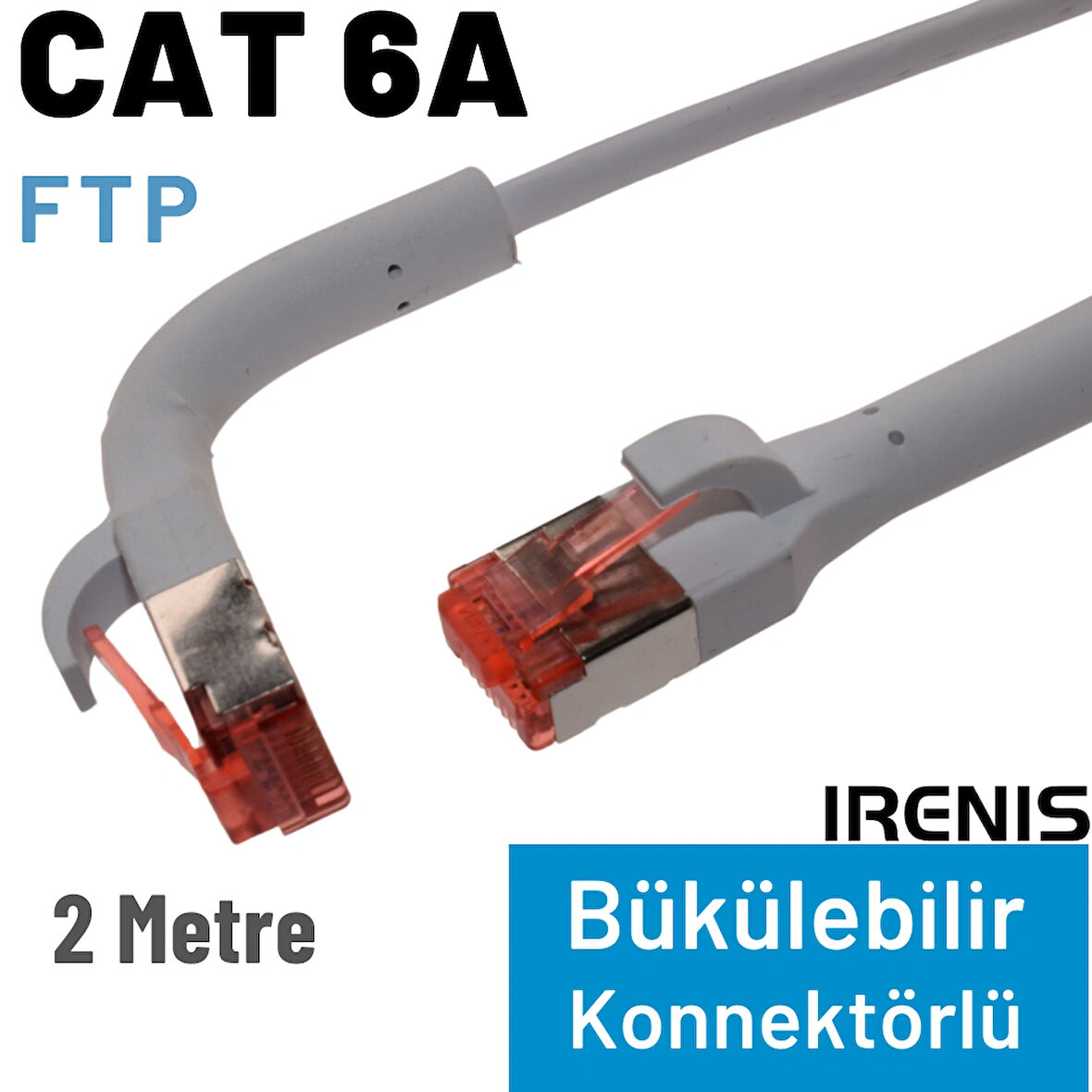 IRENIS 2 Metre CAT6A U/FTP 90° Bükülebilir Kablo, Beyaz