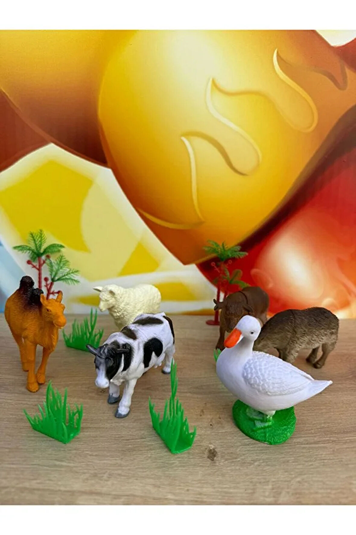 Çiftlik Hayvanları Koyun İnek Ördek Keçi At Eşek ve Aksesuarlar Toplam 9 Parça Oyuncak Büyük Boy