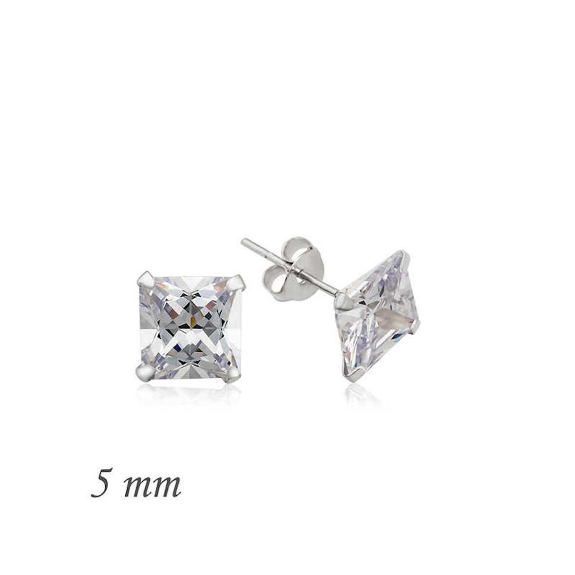 925 Ayar Gümüş Kare Tek Taş Zirkon Küpe - 5 mm EA1160232