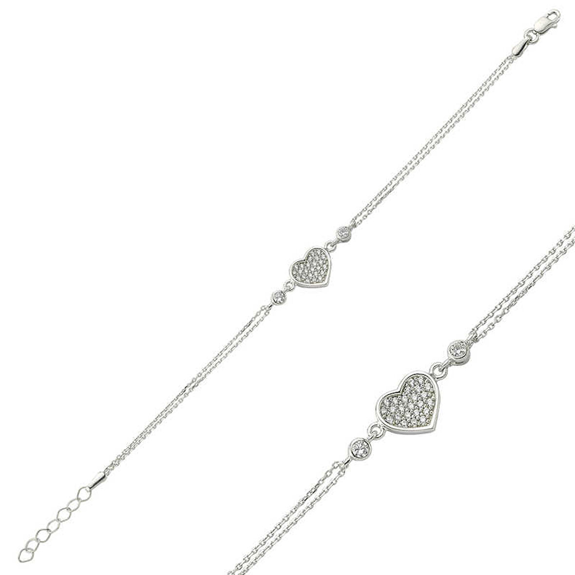 925 Ayar Gümüş Kalpli Bileklik BR0460308
