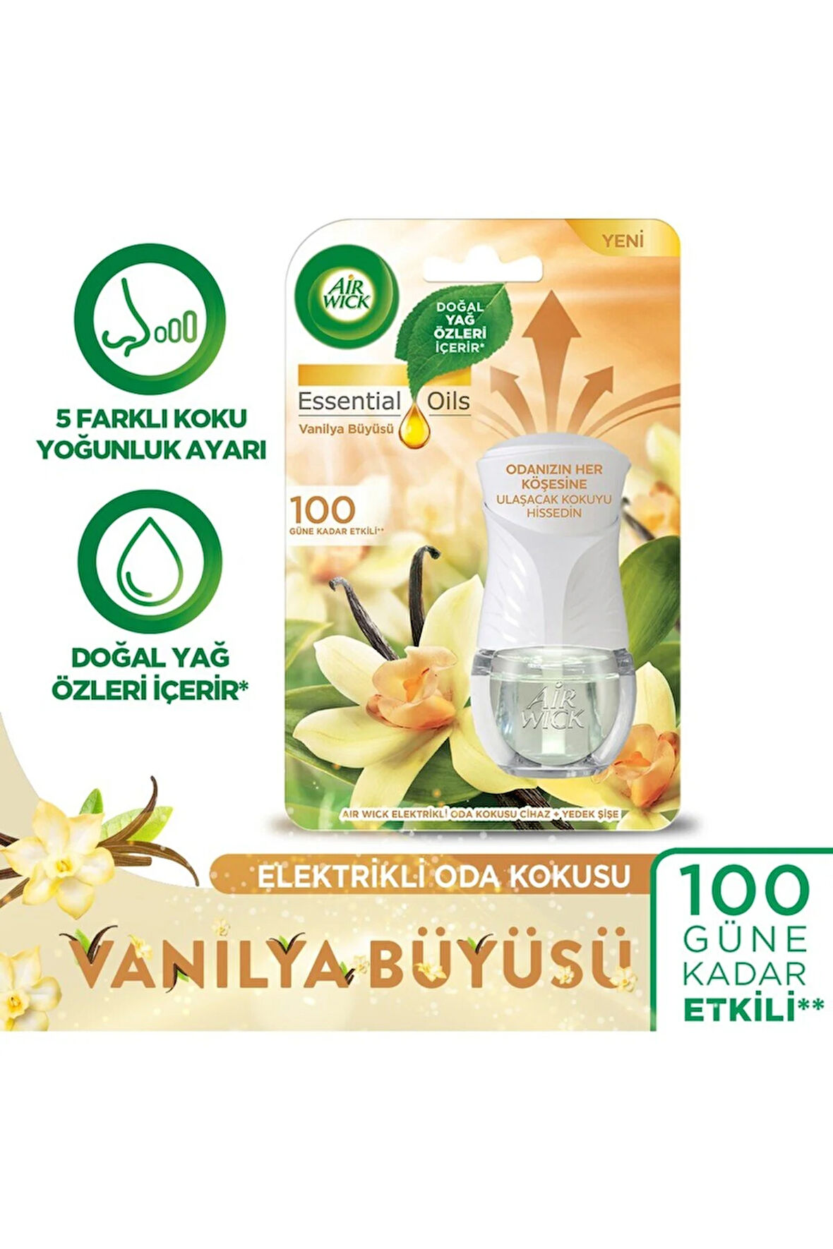 Elektrikli Oda Kokusu Kit Vanilya Büyüsü (Cihaz + Koku) - Esansiyel Yağlar Içerir*