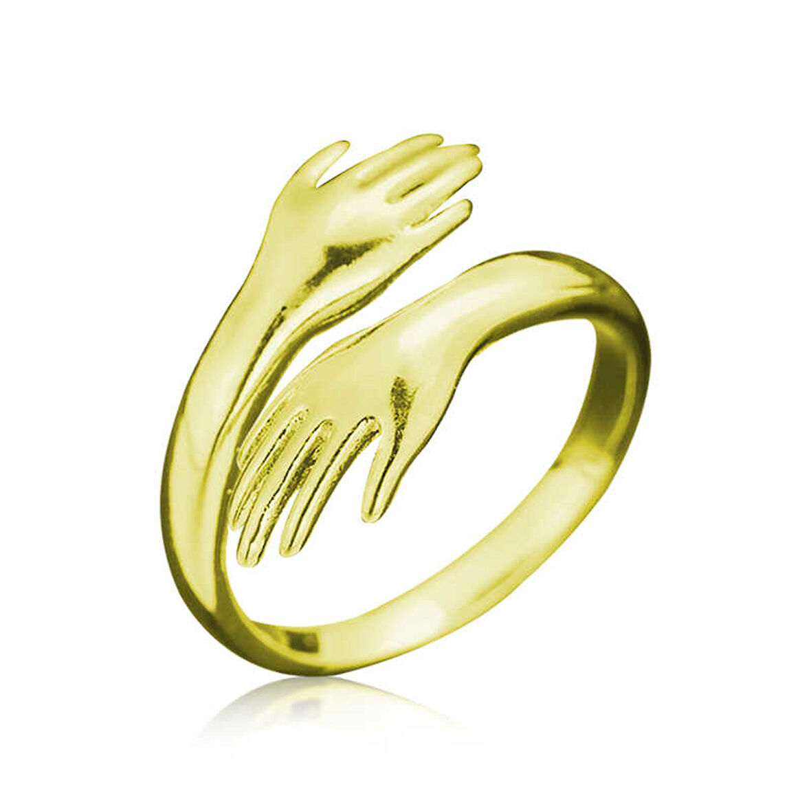 925 Ayar Gümüş Gold Sarılan Eller Yüzük T5110