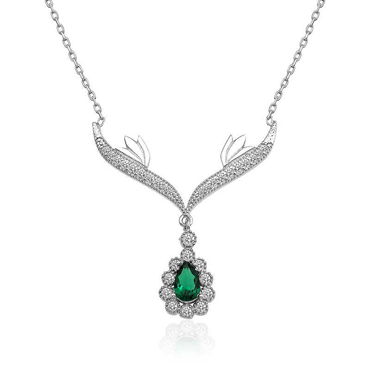 925 Ayar Gümüş Yeşil Taşlı Madalyon Kadın Gümüş Kolye T5023