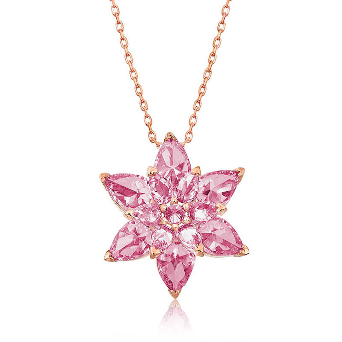 925 Ayar Gümüş Rose Pembe Lotus Çiçeği Kolye T4998