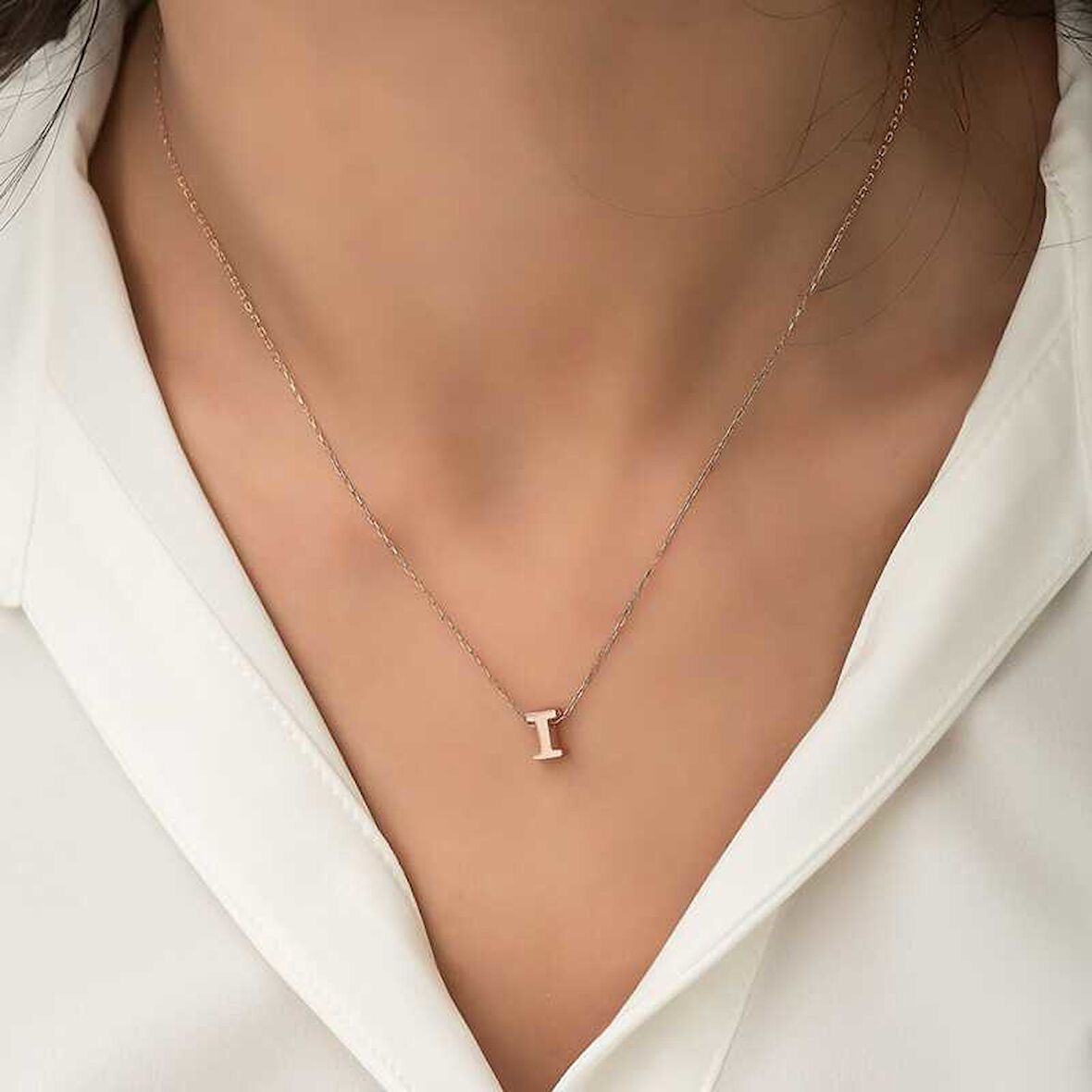 925 Ayar Gümüş Rose 3 Boyutlu I Harf Kadın Gümüş Kolye T5922