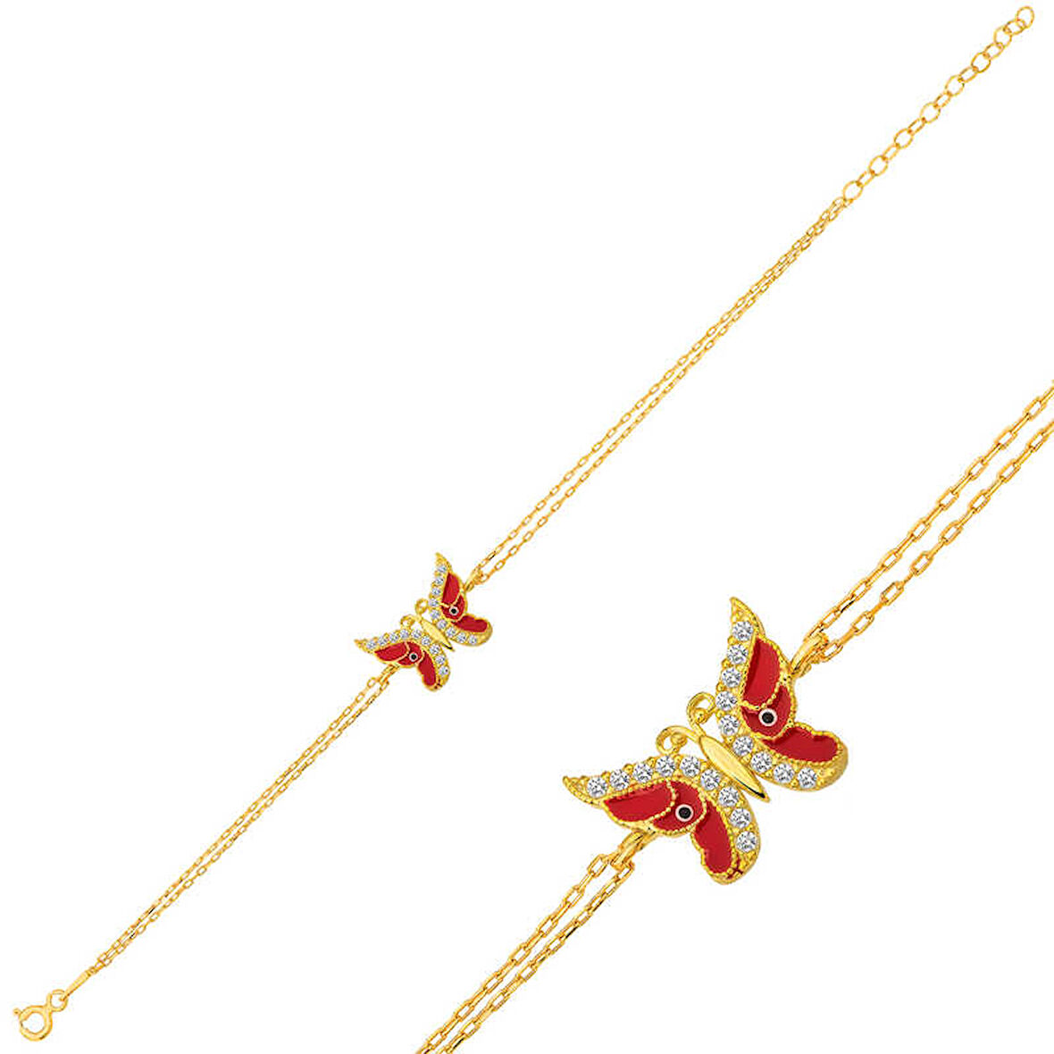 ​925 Ayar Gümüş Gold Mineli Kelebek Bileklik T6222