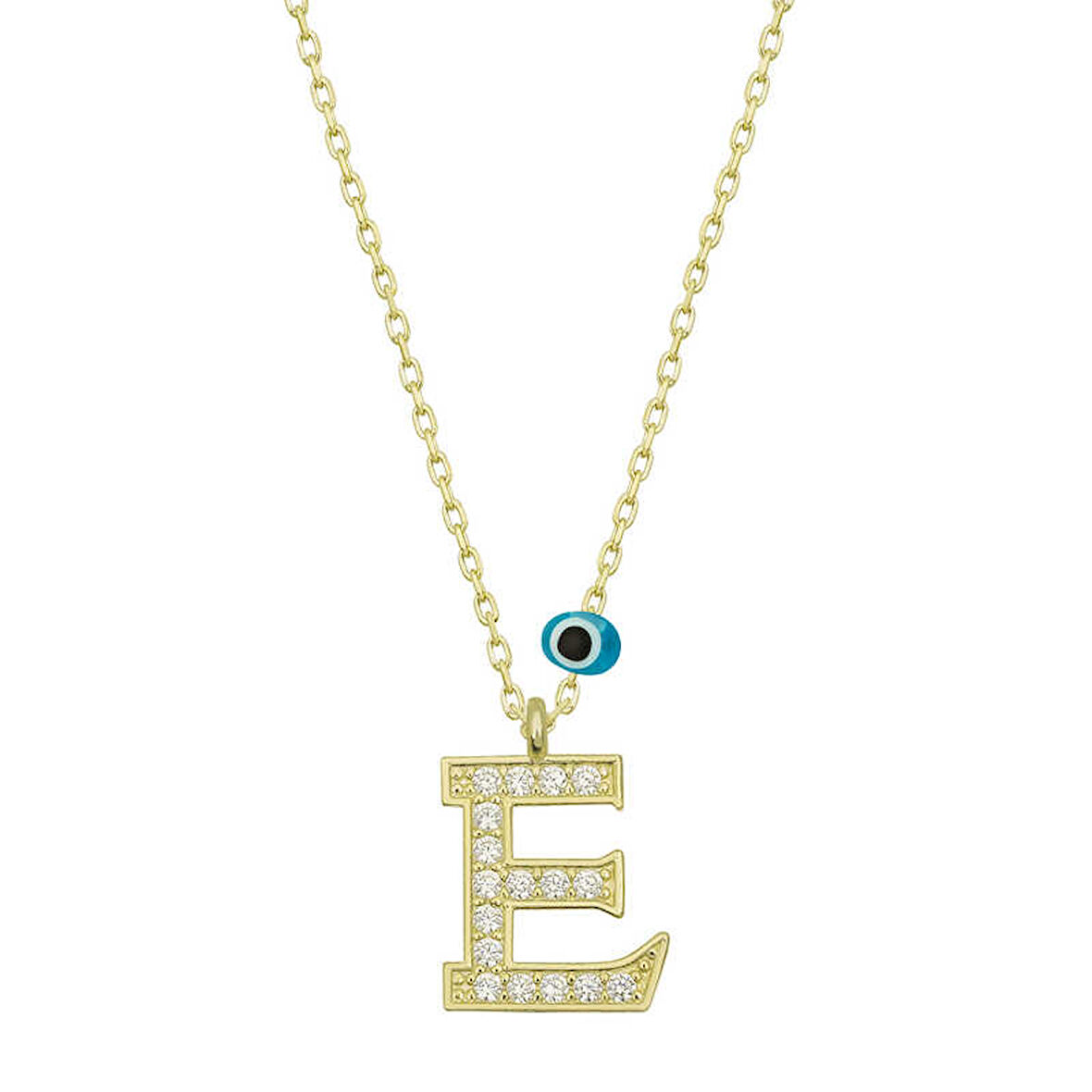 925 Ayar Gümüş Nazar E Harfi Kadın Kolye T6773