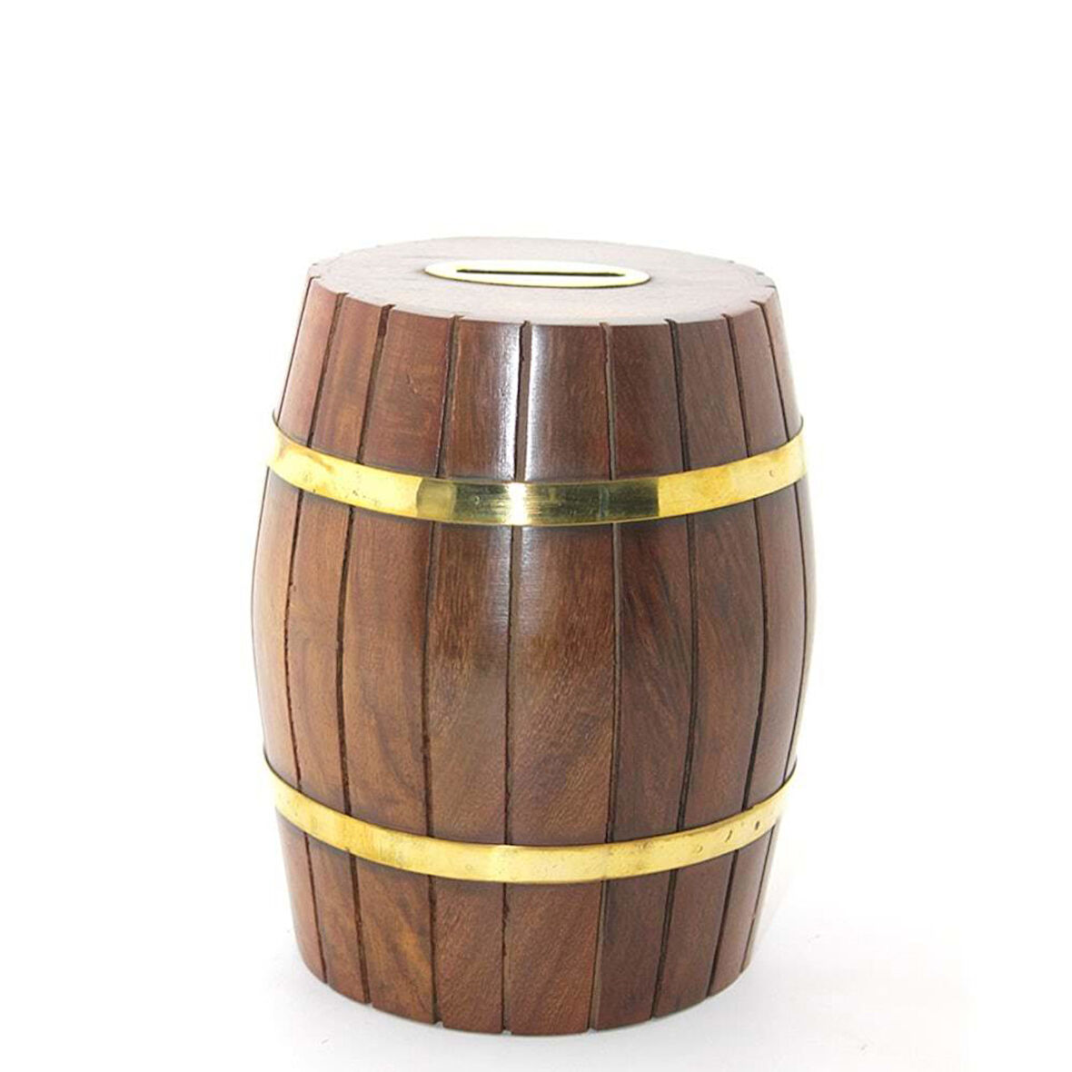 Pirinç Ahşap Fıçı Kumbara 15 Cm (Esk-WB538)