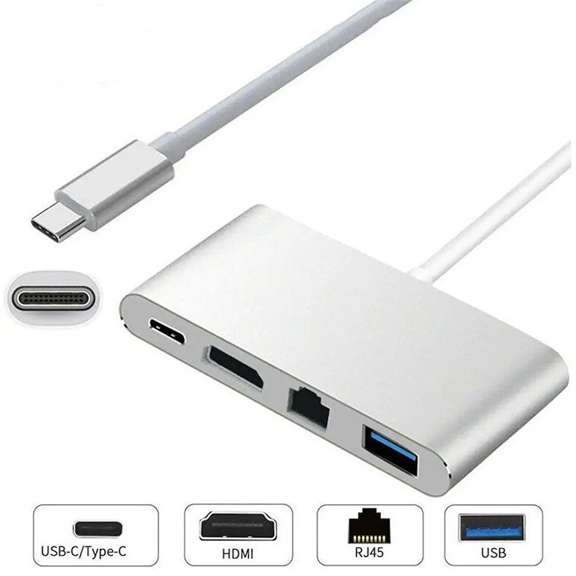 S Line Type C to HDMI RJ45 USB Çevirici 3in1
