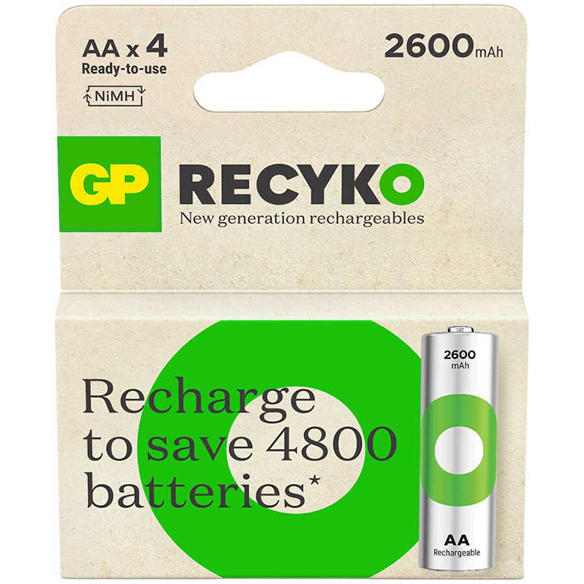 GP ReCyko 2700 AA Kalem Ni-MH Şarjlı Pil'' 1.2 Volt'' 4lü Kart