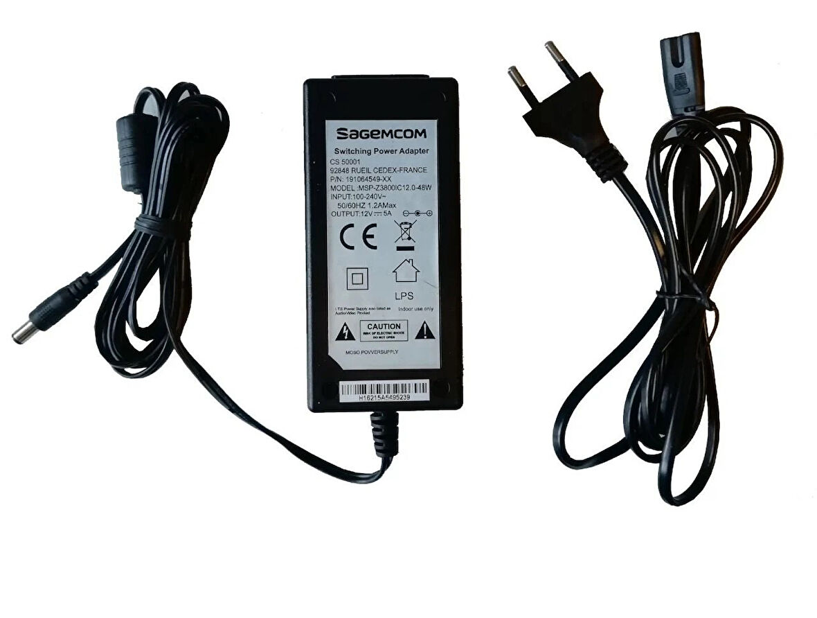 Adaptör 12V 5A 5.5x2.5mm Masa Tip Sagemcom