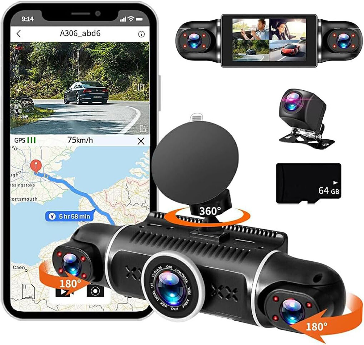 Raynox Araç Kamerası - 4 Kameralı - GPS Takip - G Sensör - 1080P Kayıt - Wifi - Özellikli - Y10