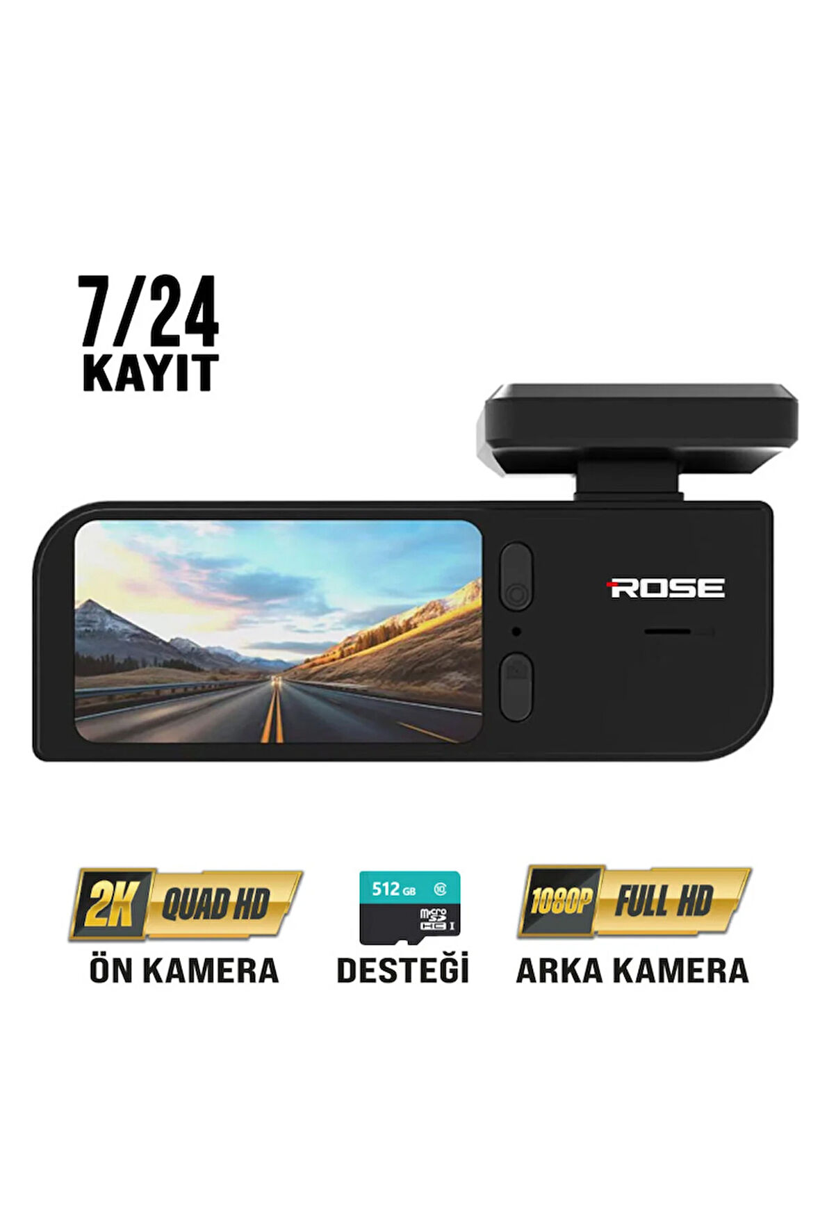 Rose Araç Kamera Kayıt Seti MR-76 Rose Model 2K Ön Kamera + 1K Arka Kamera 7/24 Kayıt