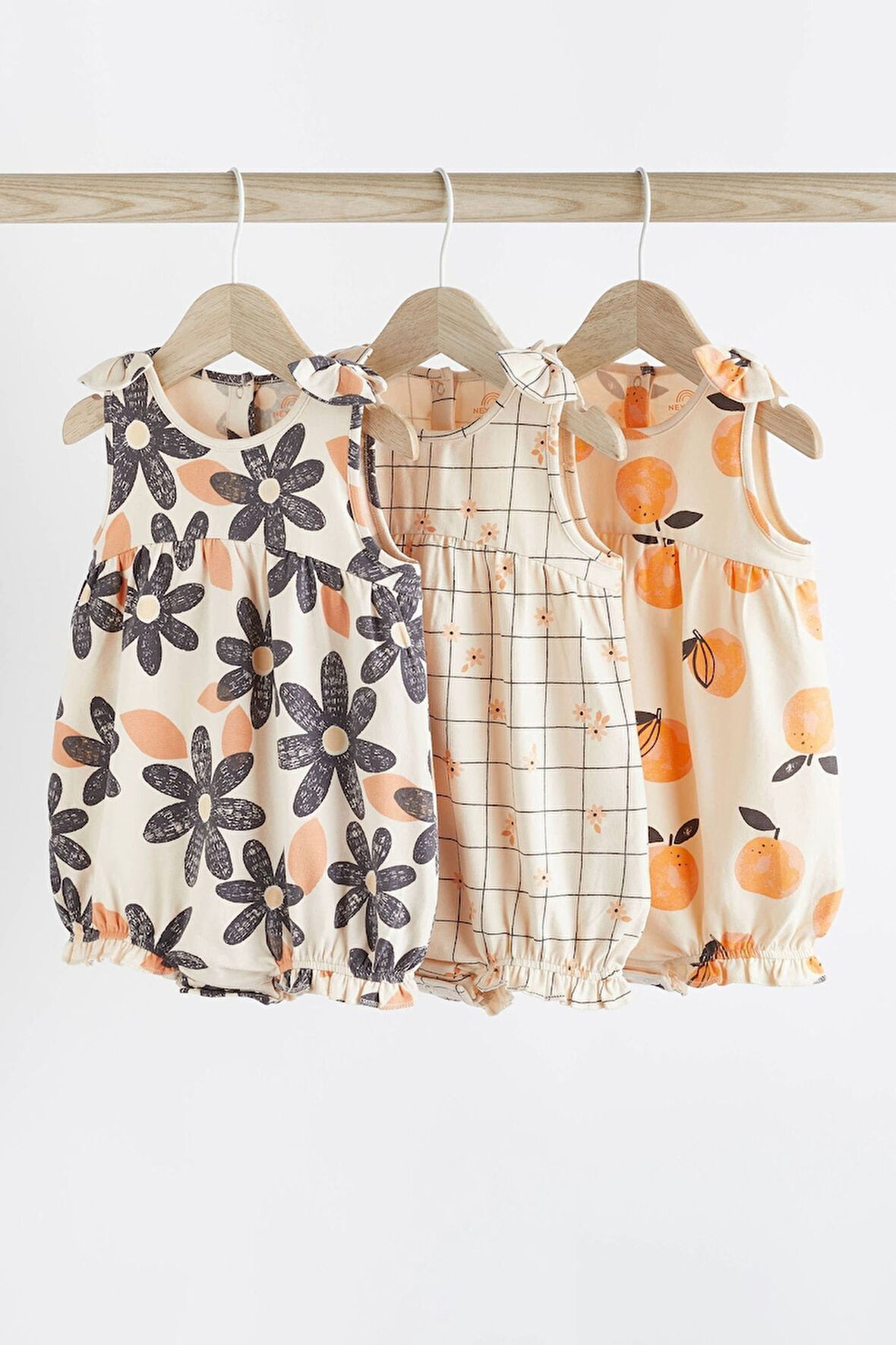 Next Baby % 100 Pamuklu Turuncu Çiçek 3’lü Romper Set