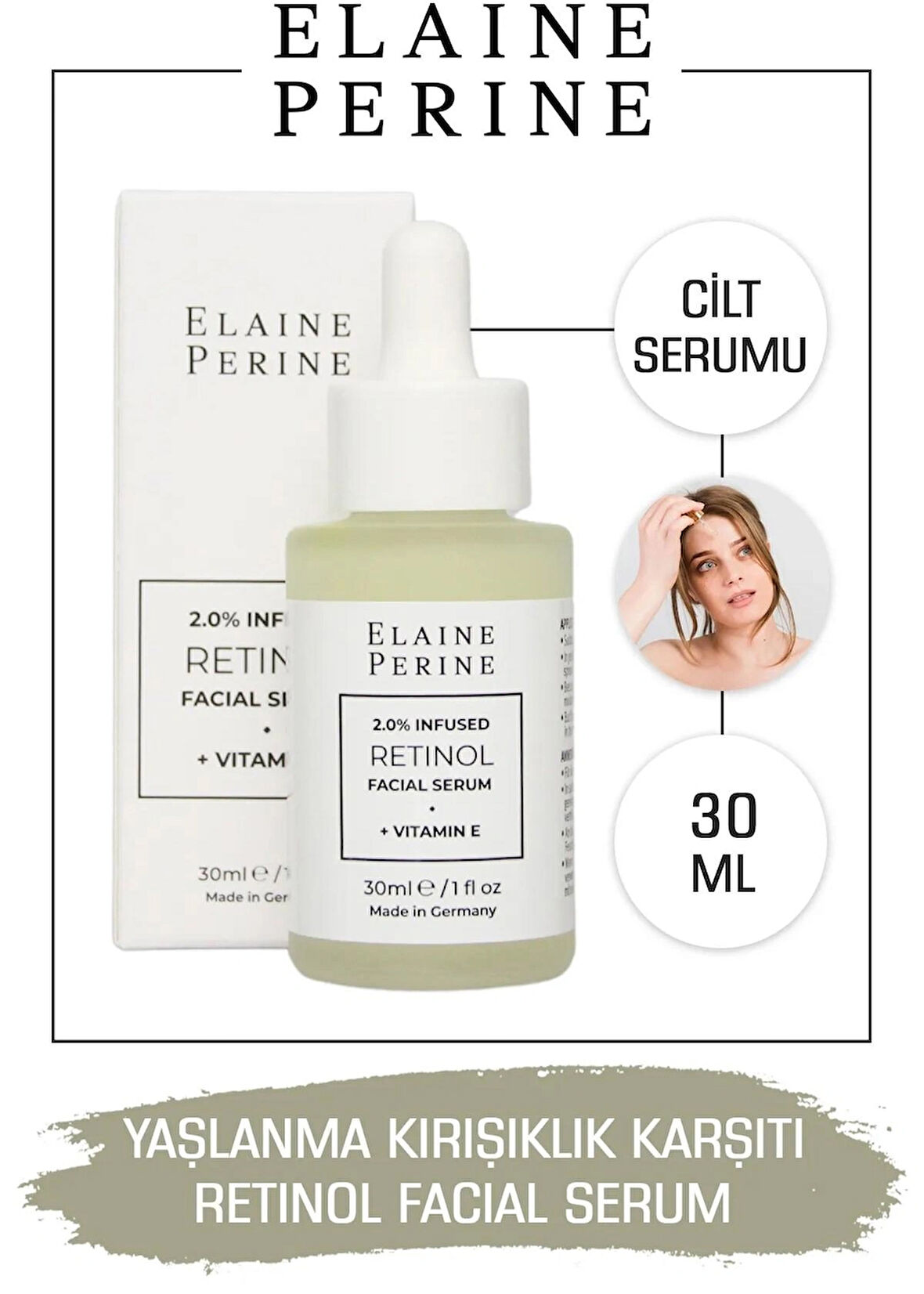 Elaine Perine %2 Retinol Serum Kırışıklık Önleyici Yaşlanma Karşıtı Aydınlatıcı Yenileyici Cilt Serumu 30ML