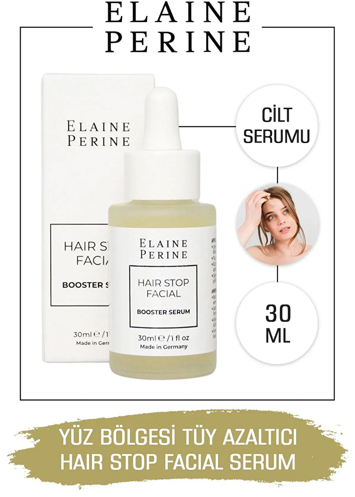 Elaine Perine Yüz Bölgesi Tüy Azaltıcı Serum Kıl Tüy Oluşumunu Önleyici Yatıştırıcı Pürüzsüz Cilt Serumu 30ML