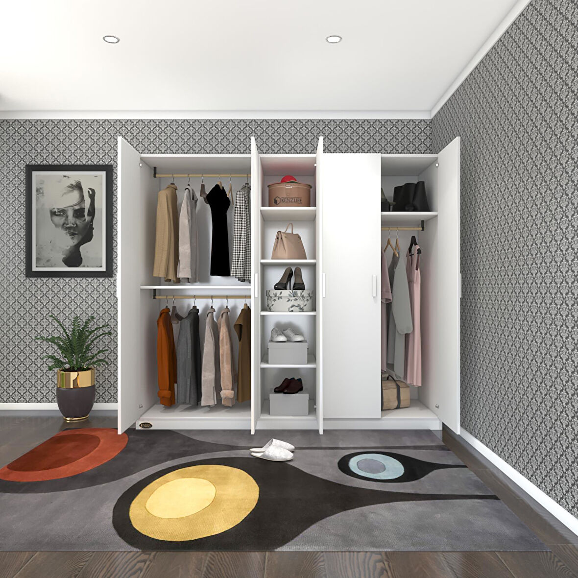 Kenzlife gardırop 5 kapaklı kapılı 200 lilyum byz gardolap dolap