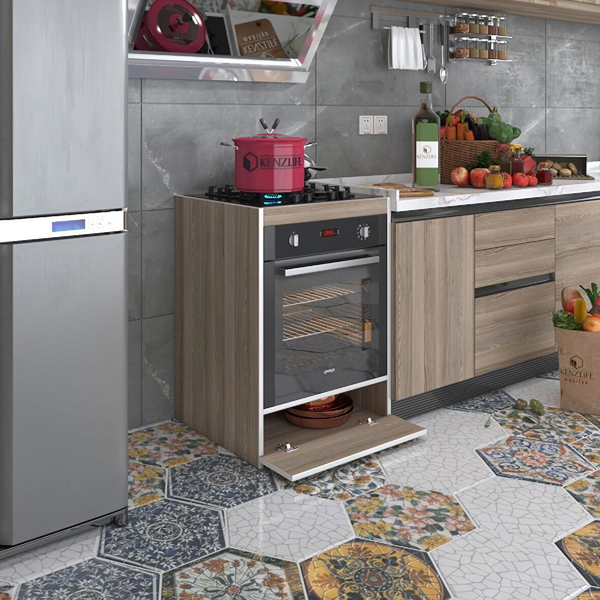 Kenzlife ankastre modülü kabini berilyum crd fırın ocak dolabı kapaklı 