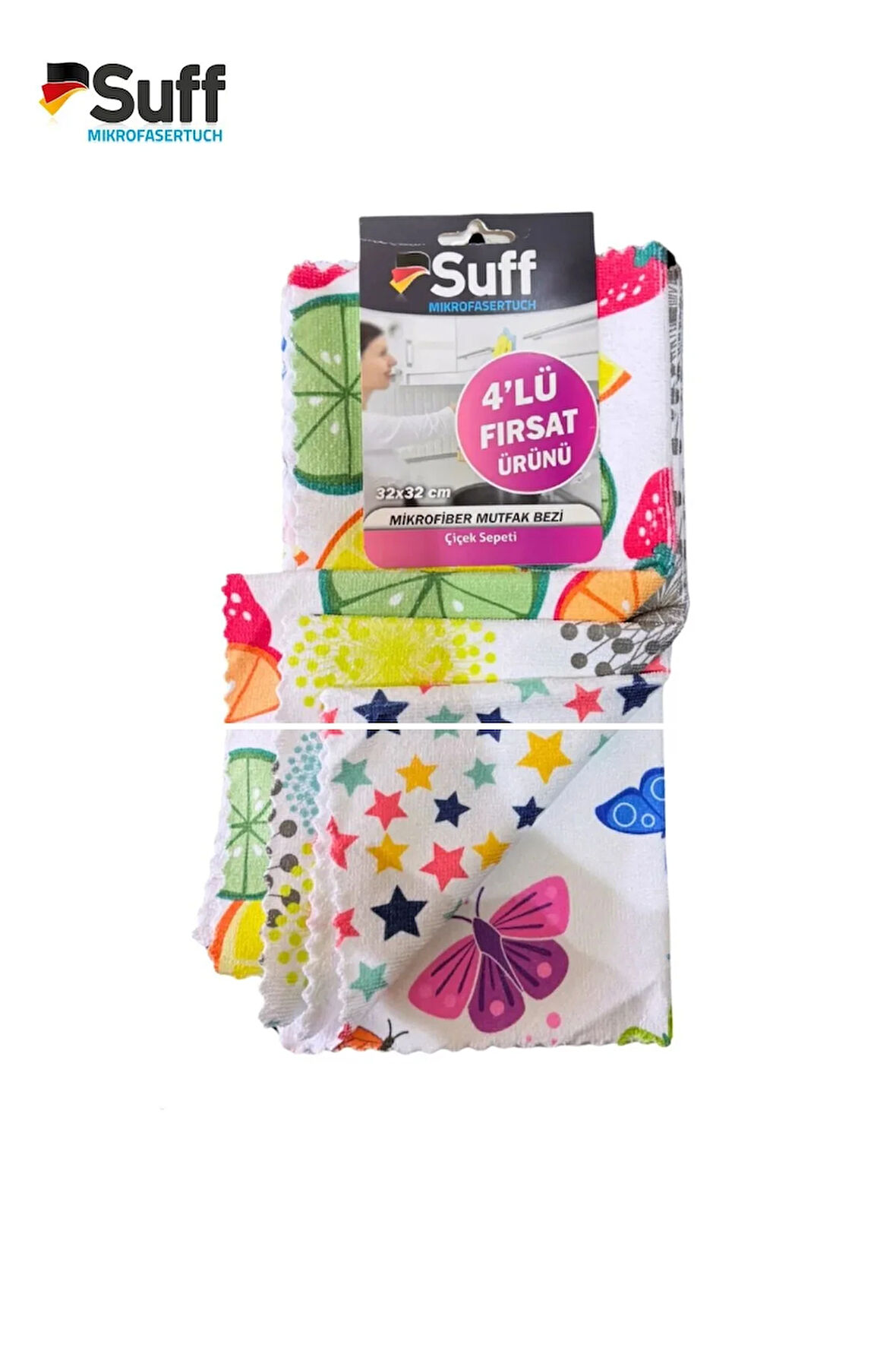 4 lü Çiçek Sepeti Mikrofiber Temizlik Bezi (32*32 cm)