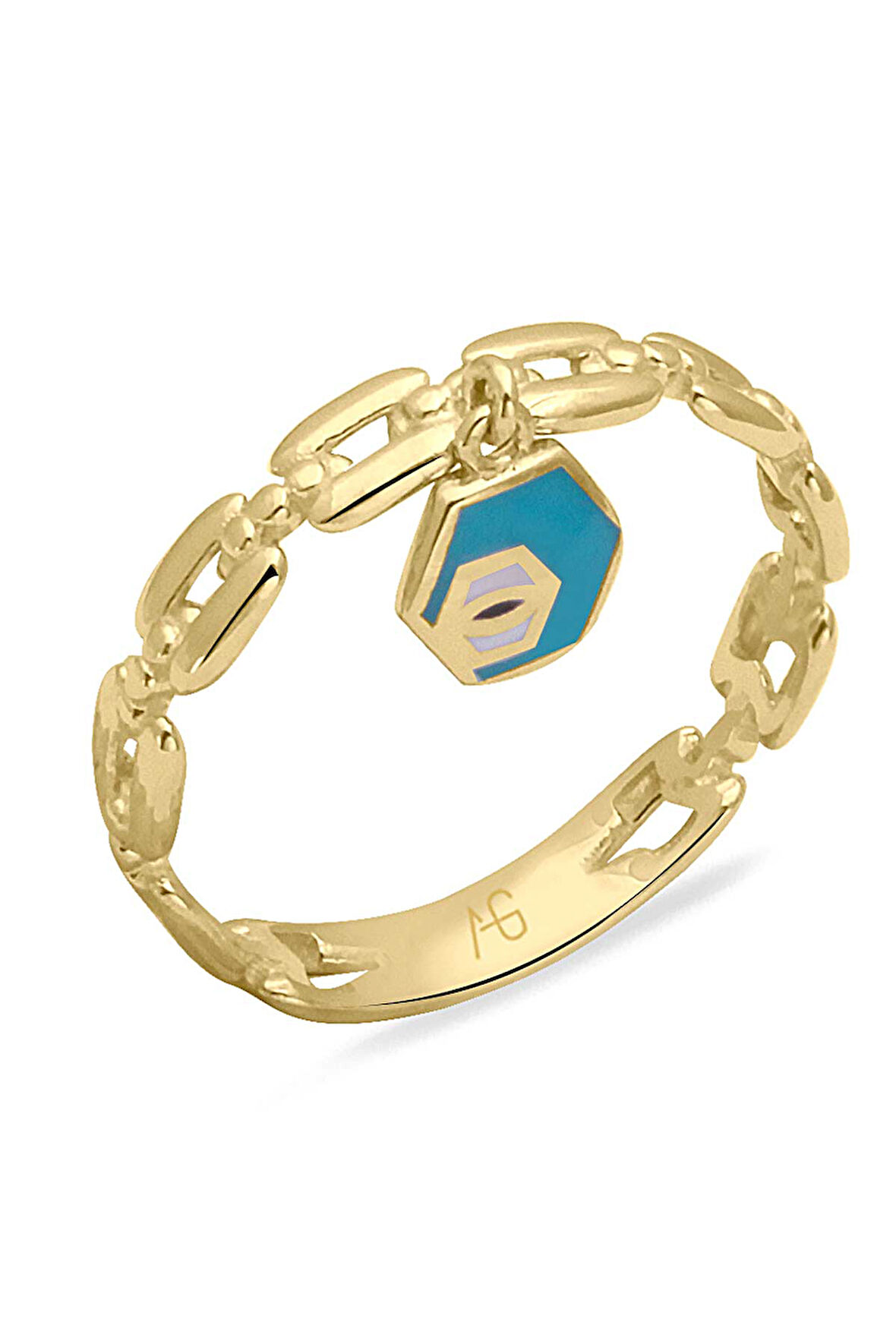 Sarı Altın Altın Zincir Tasarımlı Nazar Yüzük