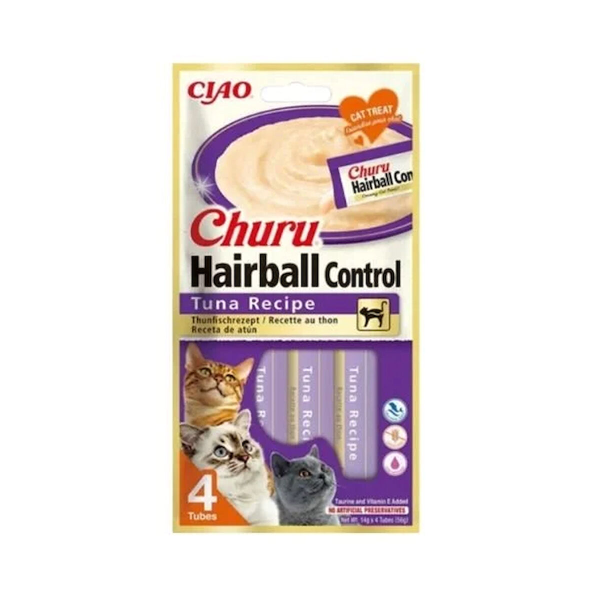 Inaba Ciao Churu Hairball Tüy Yumağı Kontrollü Ton Balıklı Sıvı Kedi Ödül Maması 14 Gr 4 Adet