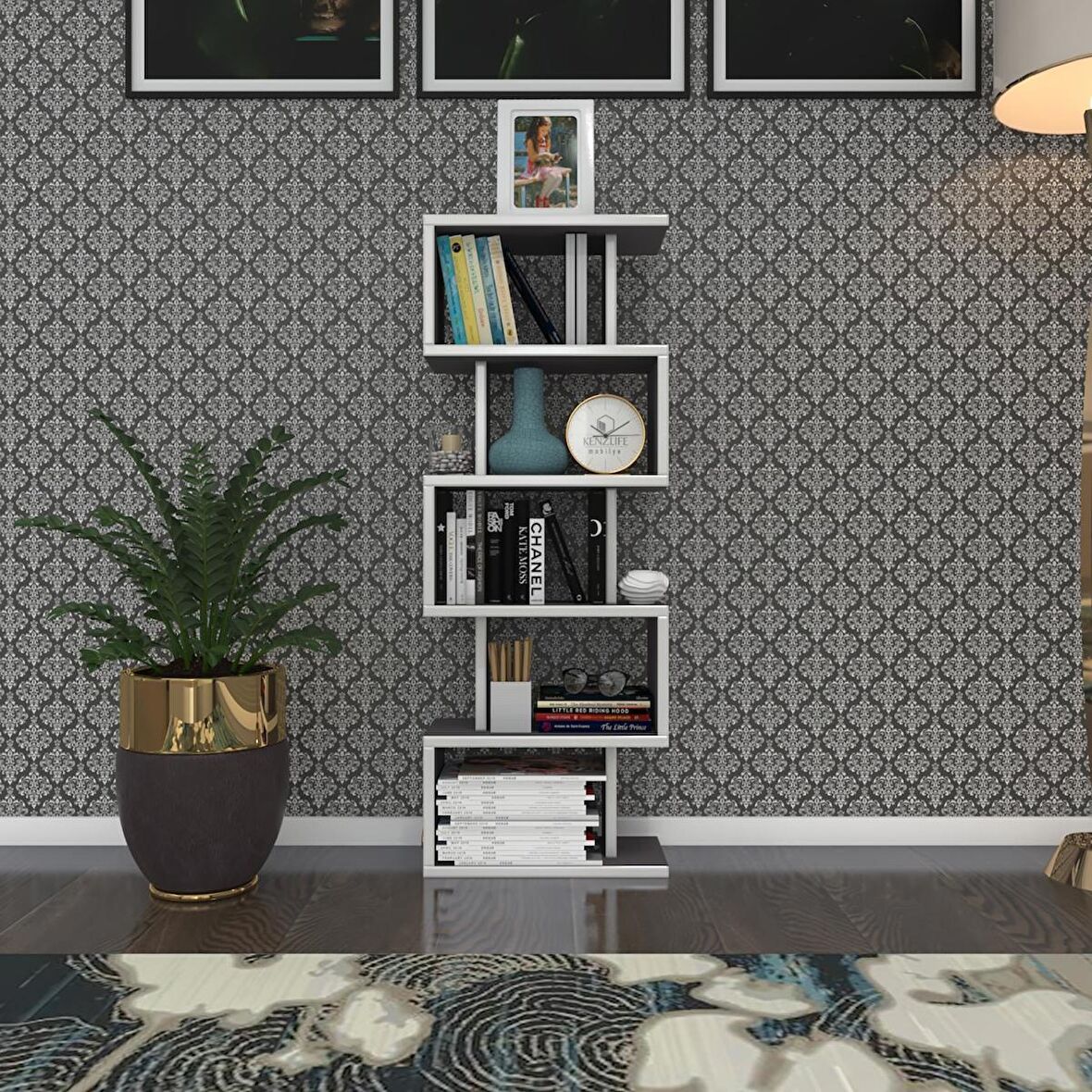 Kenzlife kitaplık raf diba1 gri 129X040x19 banyo kiler ofis (m)