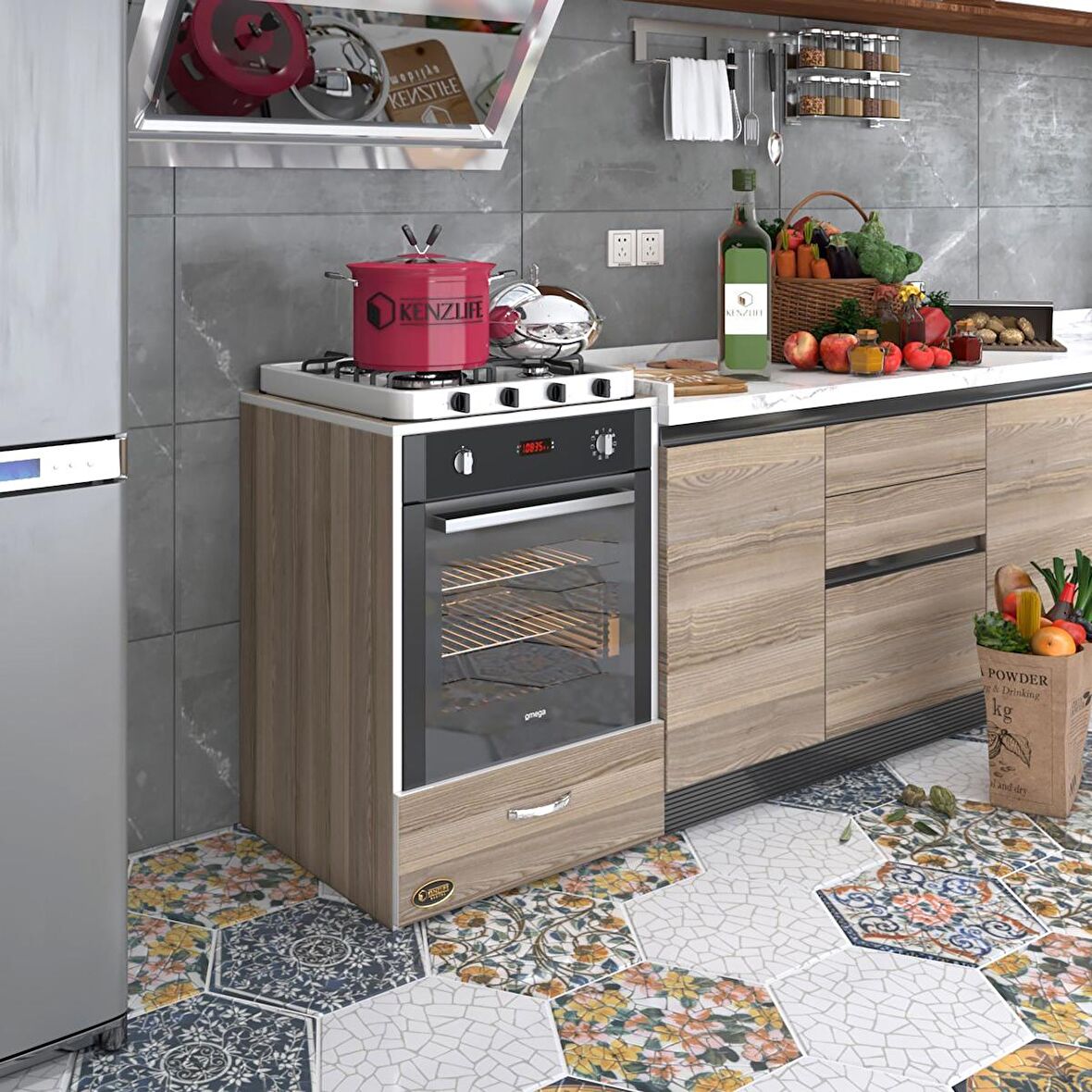 Kenzlife ankastre modülü kabini flor crd kapaklı fırın ocak dolabı sabit tabla 