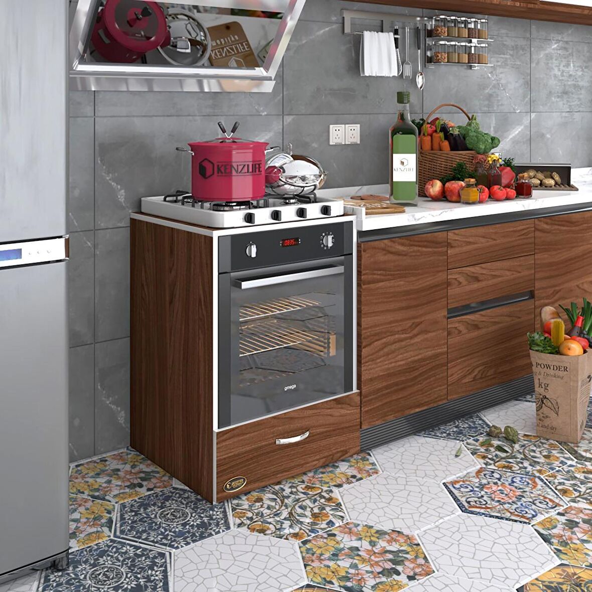 Kenzlife ankastre modülü kabini flor cvz kapaklı fırın ocak dolabı sabit tabla 