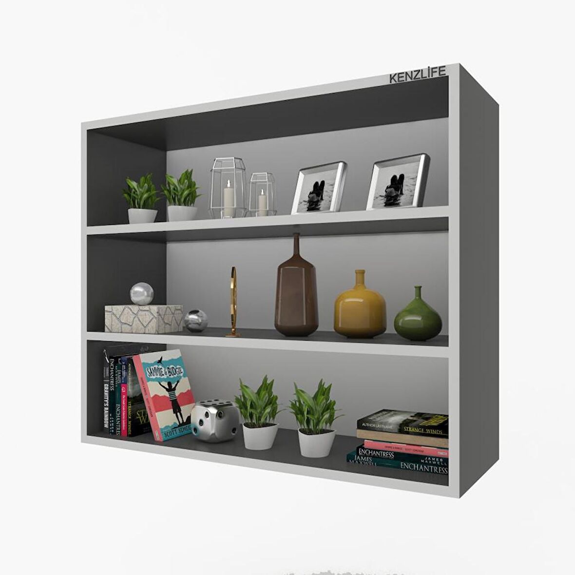 Kenzlife mutfak dolabı ıtır 060.090.30 gri 2 raflı kapaksız ofis banyo kiler evrak kitaplık