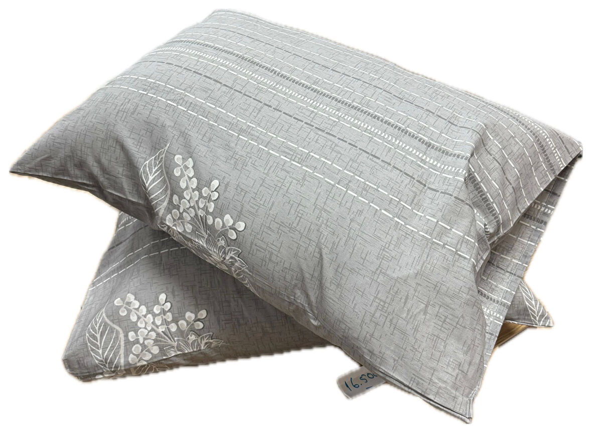 Clasy Ranforce %100 Pamuk 2 Adet Yastık Kılıfı Çiçekli Gri
