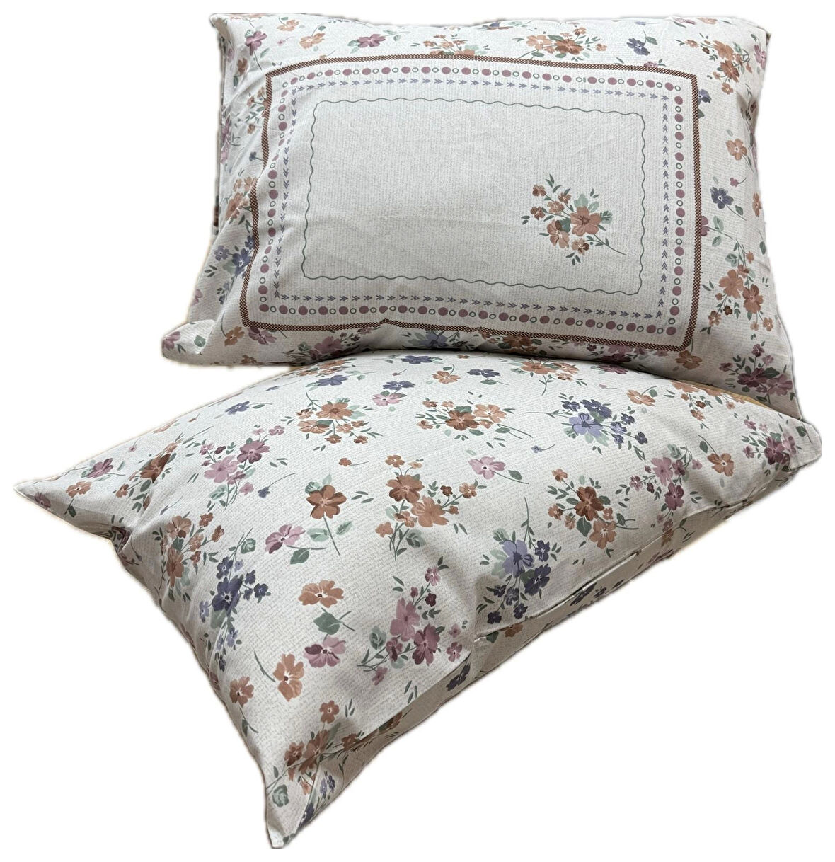 Clasy Ranforce %100 Pamuk 2 Adet Yastık Kılıfı Çiçek Desenli Krem