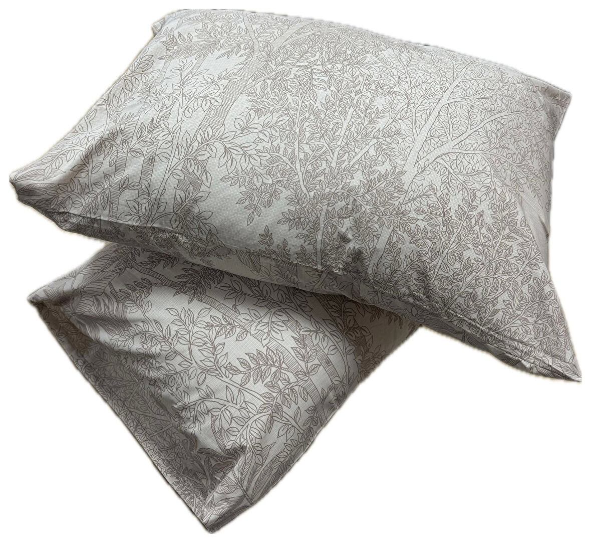 Clasy Ranforce %100 Pamuk 2 Adet Yastık Kılıfı Yaprak Desenli Bej