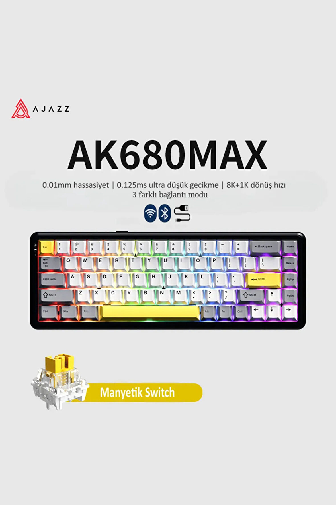 Ak680 Max Kablosuz Manyetik Switch Mekanik Oyun Klavyesi-rapid Trigger-0.125 Ms Gecikme