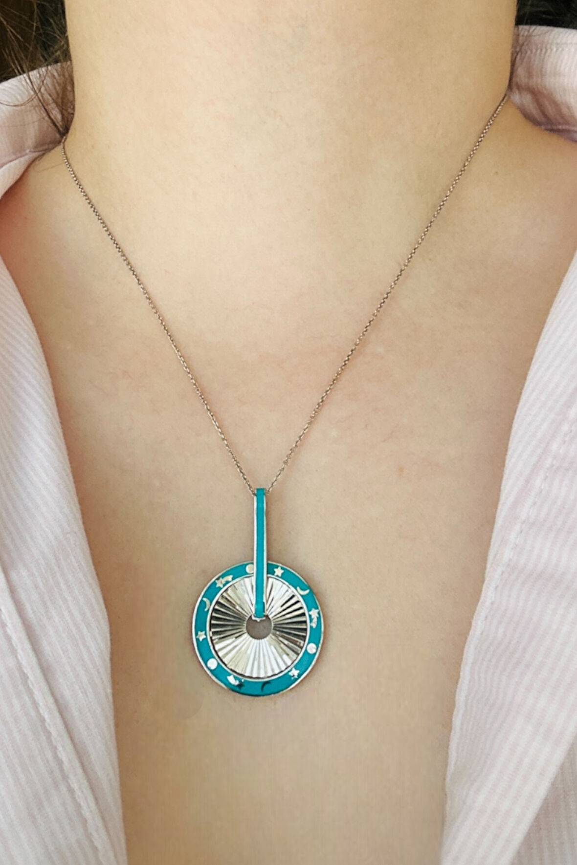 Mavi Gökyüzü İkonları Gümüş Kolye Ucu Charm | 925 Ayar Gümüş