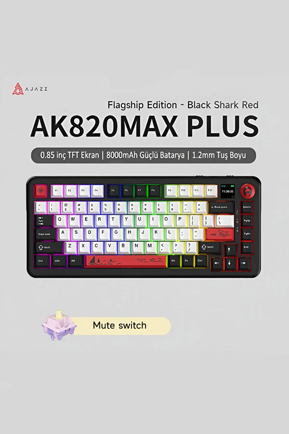 AK820 MAX PLUS-Hot-Swap-Dinamik RGB Mekanik Oyun Klavyesi Mute Switch-TFT Ekran