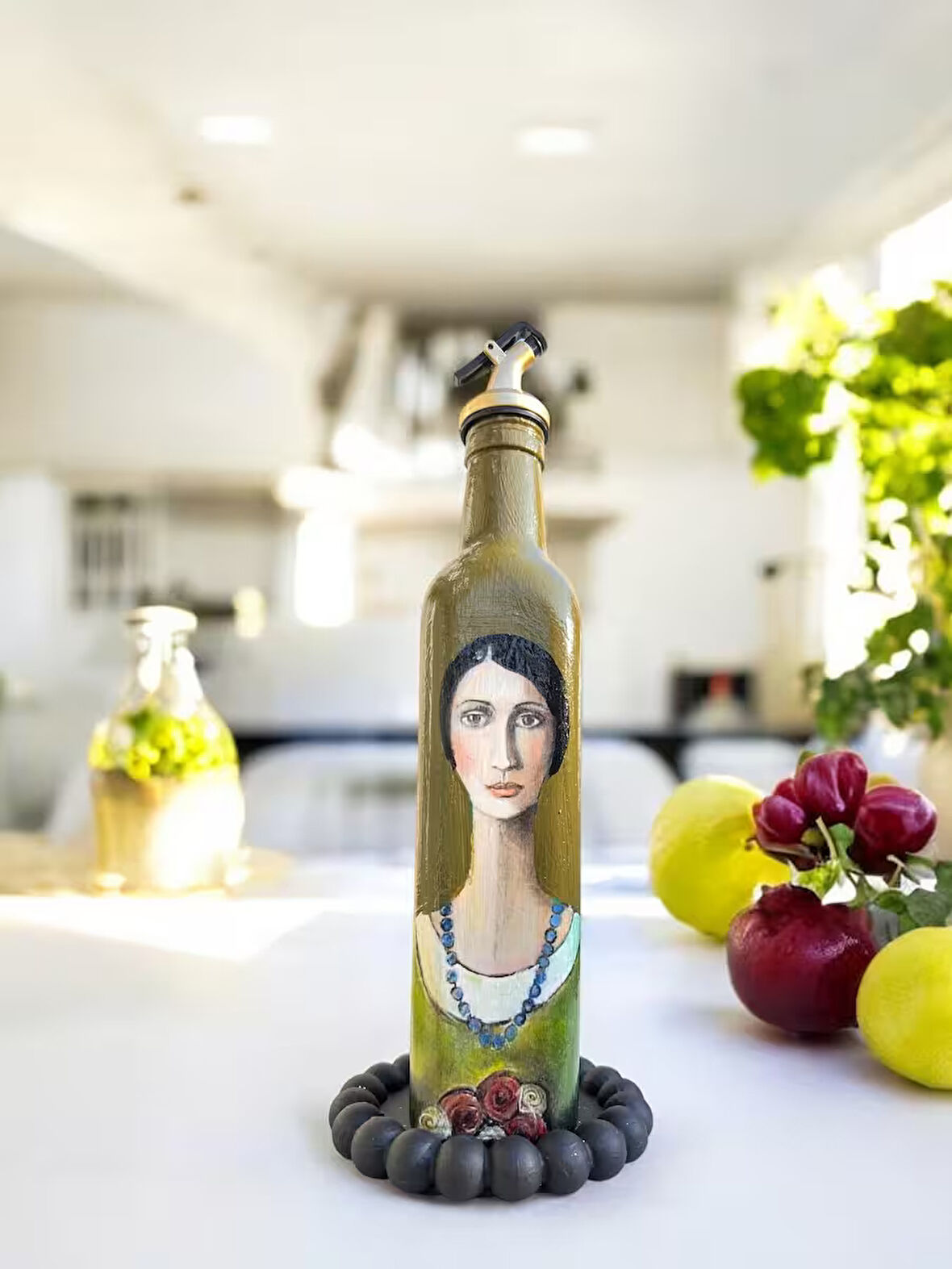 500 ML El Yapımı  Kadın Portreli Cam Yağdanlık | Sosluk, Sirkelik, Mutfak & Sofra Aksesuarı, Sunum