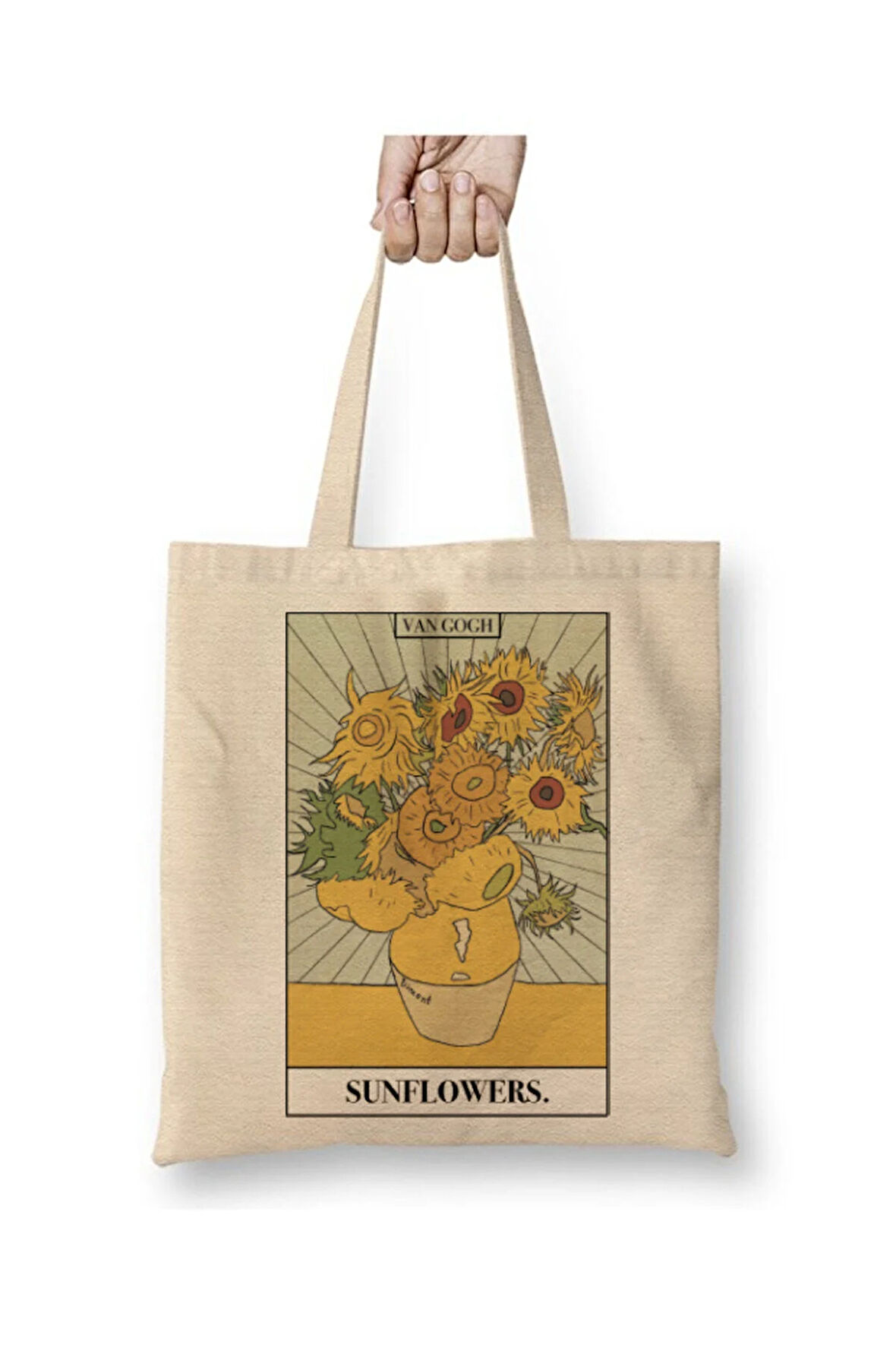 Van Gogh | Sunflowers Beyaz Bez Çanta Uzun Saplı Alışveriş Çantası Plaj Çantası
