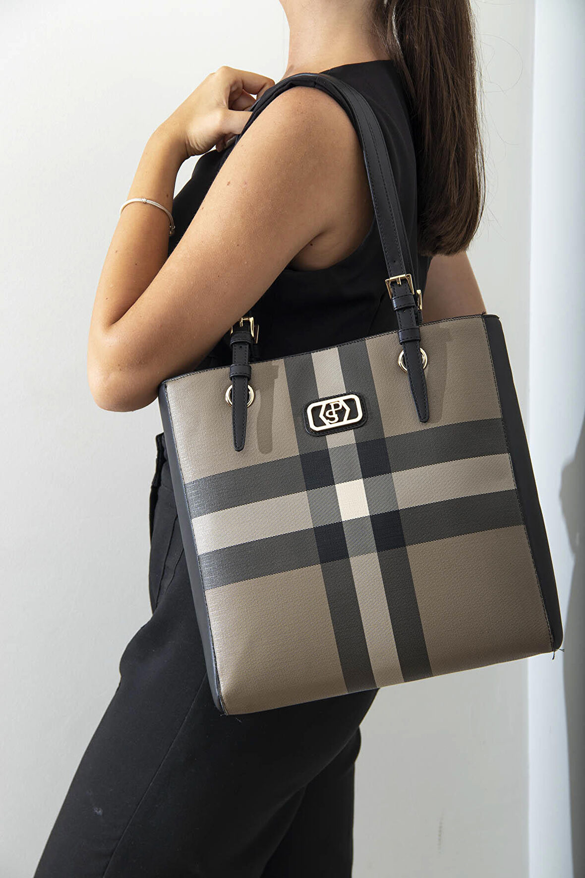 Kadın Omuz Çantası 1096-42742 SİLVER POLO M80 KAHVE-MAT SİYAH