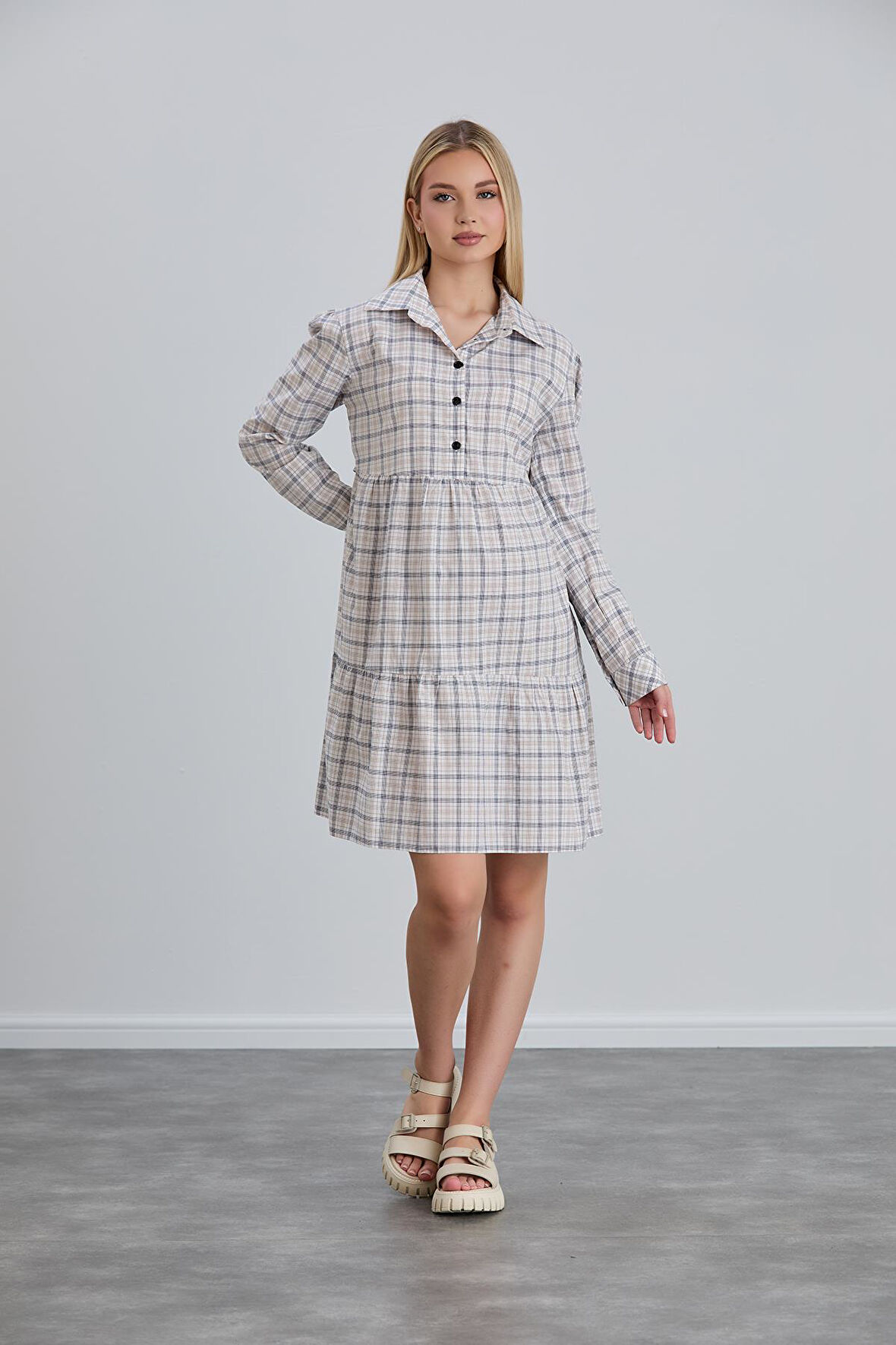 IŞŞIL 115-Ekose Emzirme Detay Pamuk Hamile Tunik-Elbise